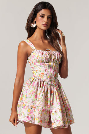 Kezia Çiçek Desenli Halter Mini Elbise