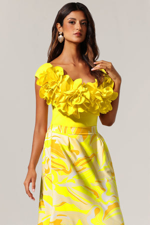 Veva Omuz Açık Çiçek Desenli Maksi İkili Takım