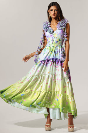 Loyisa Çiçek Desenli Püsküllü Halter Yaka Mayo ve Etek İkili Seti