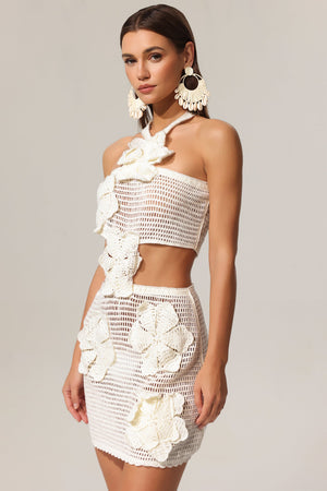 Jane Çiçek Detaylı Kolsuz Mini Elbise