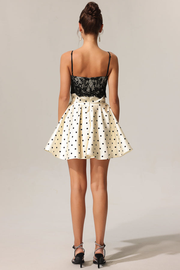 Kapol Puantiyeli Dantel Halter Mini Elbise