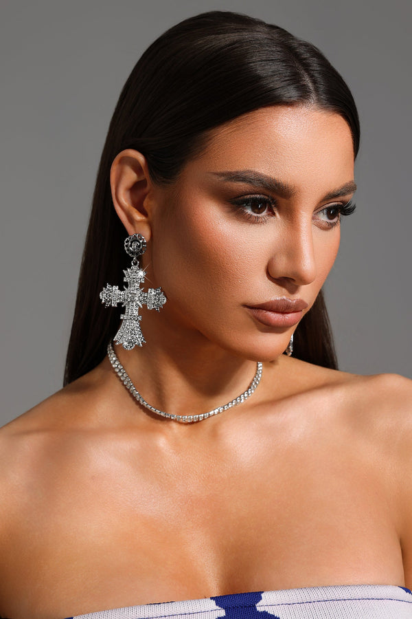 Elaba Taş İşlemeli Çapraz Küpe