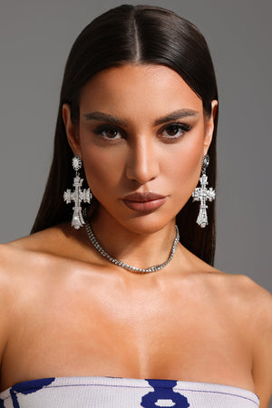 Elaba Taş İşlemeli Çapraz Küpe