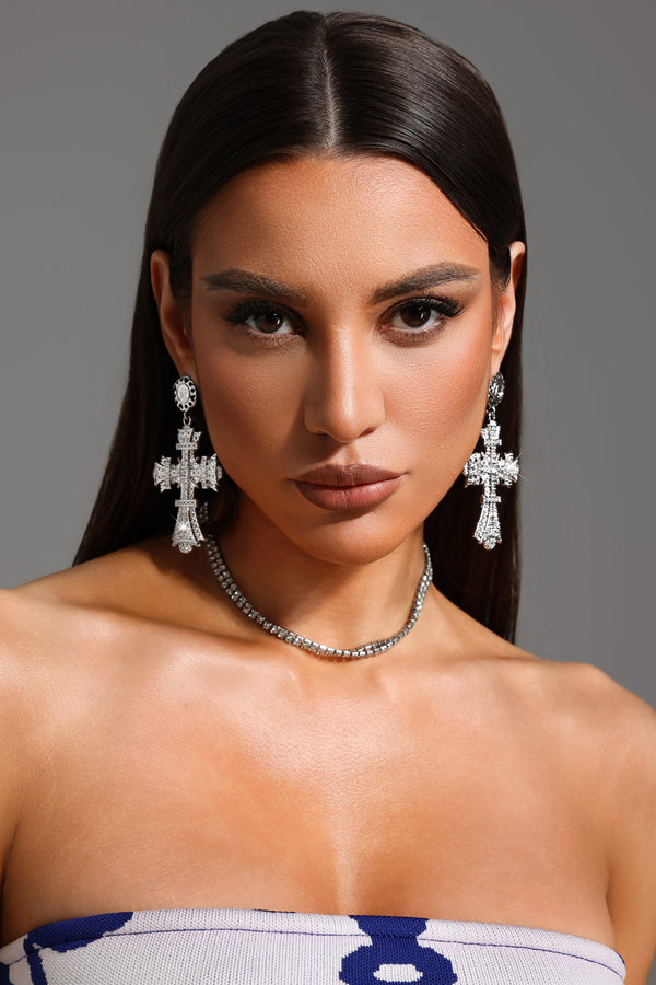 Elaba Taş İşlemeli Çapraz Küpe