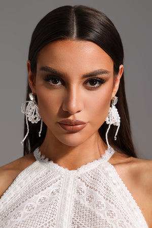 Tate İnci ve Taş Detaylı Saçaklı Büyük Küpeler