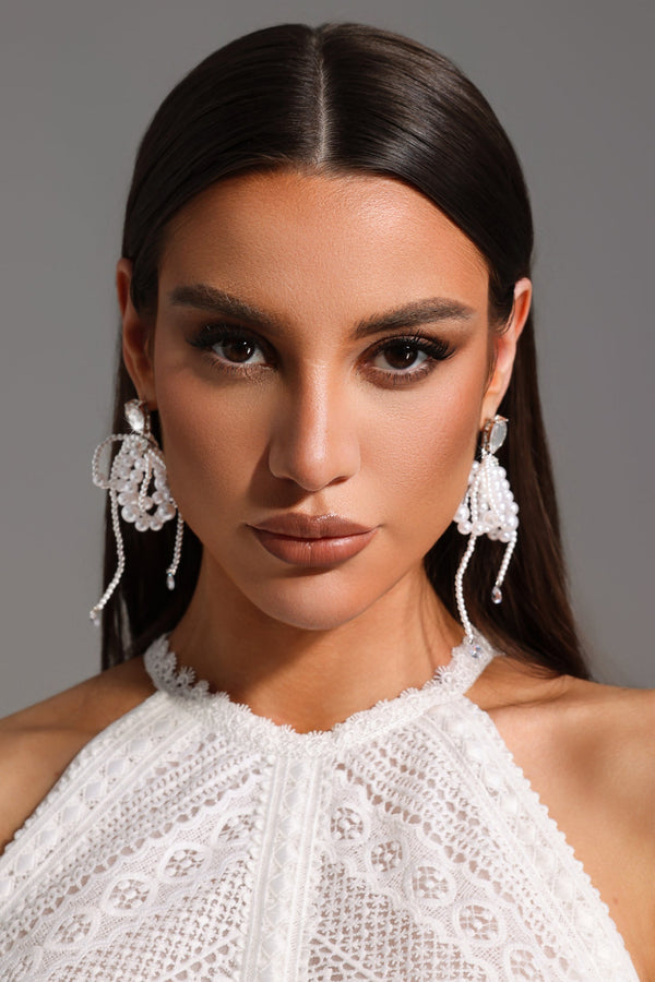 Tate İnci ve Taş Detaylı Saçaklı Büyük Küpeler