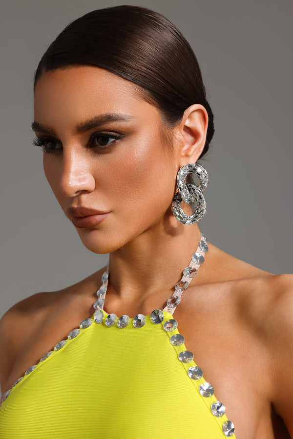 Oval Taş Detaylı Geometrik Küpeler