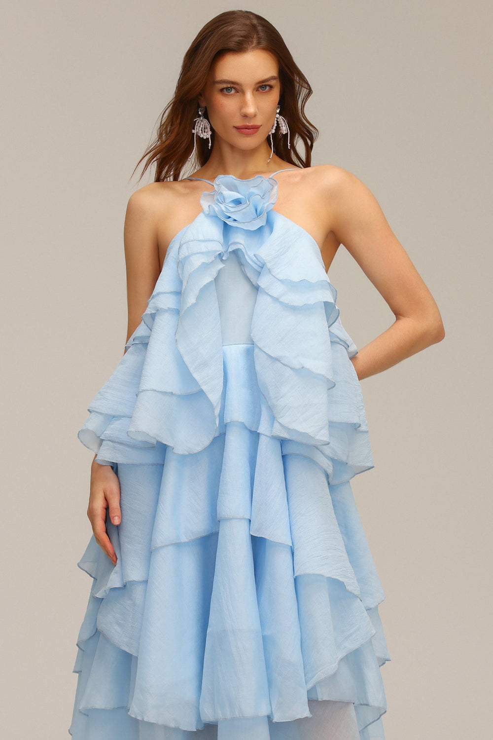 Sleeveless long dress with floral pattern, Shirley style
