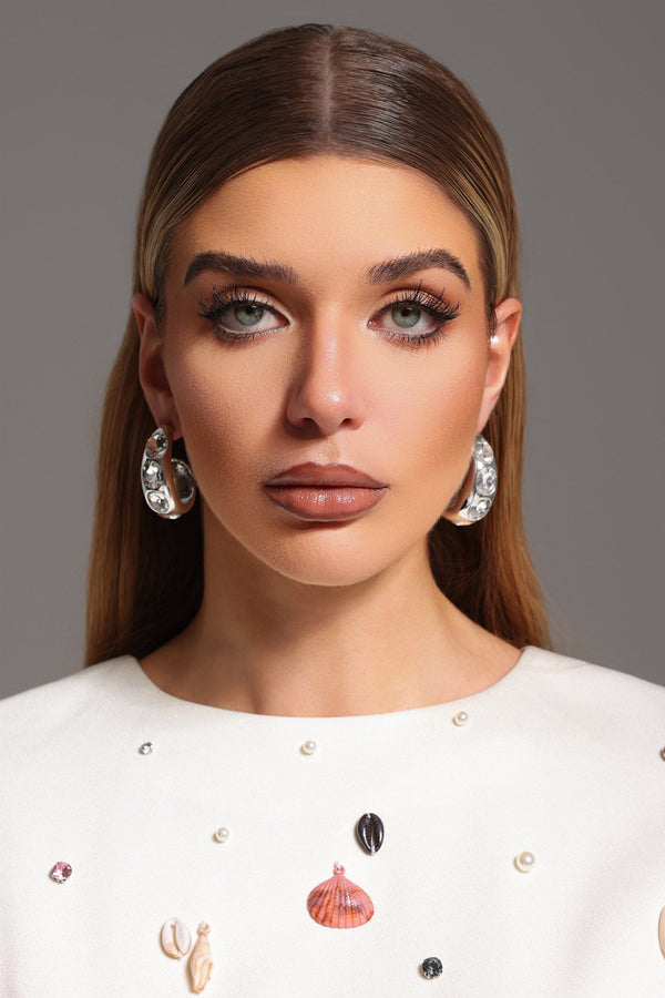 Tatum Elips Taş Detaylı Küpeler