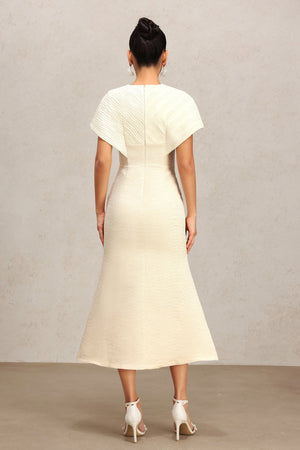 Rora V Yaka Çiçek Desenli Fishtail Midi Elbise
