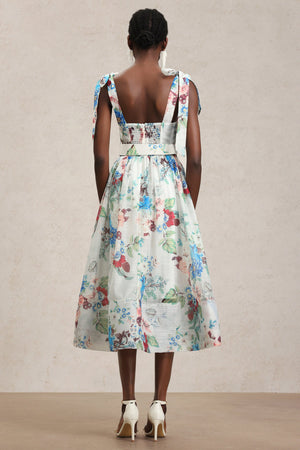 Floral Desenli Halter Yaka Midi Elbise