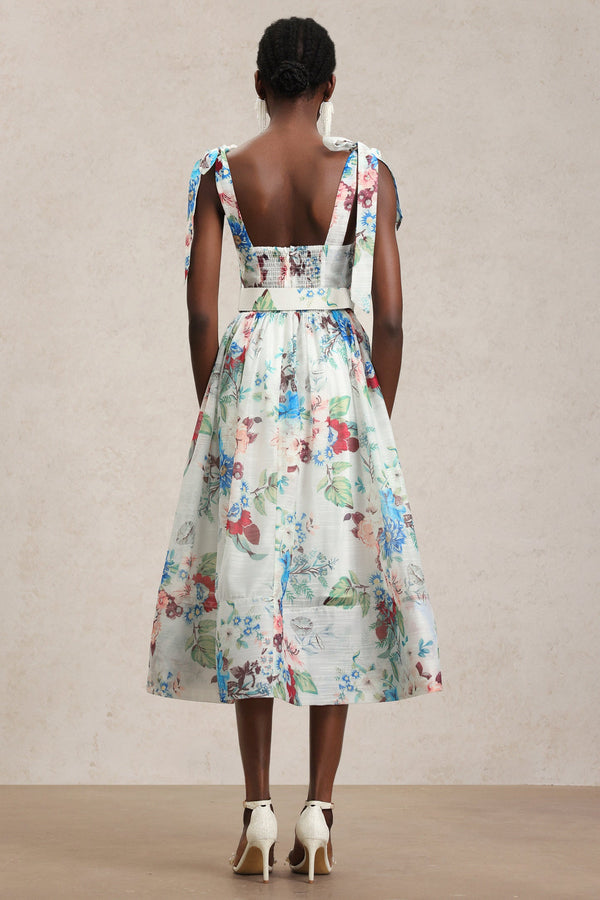 Floral Desenli Halter Yaka Midi Elbise