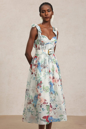 Floral Desenli Halter Yaka Midi Elbise
