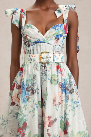 Floral Desenli Halter Yaka Midi Elbise