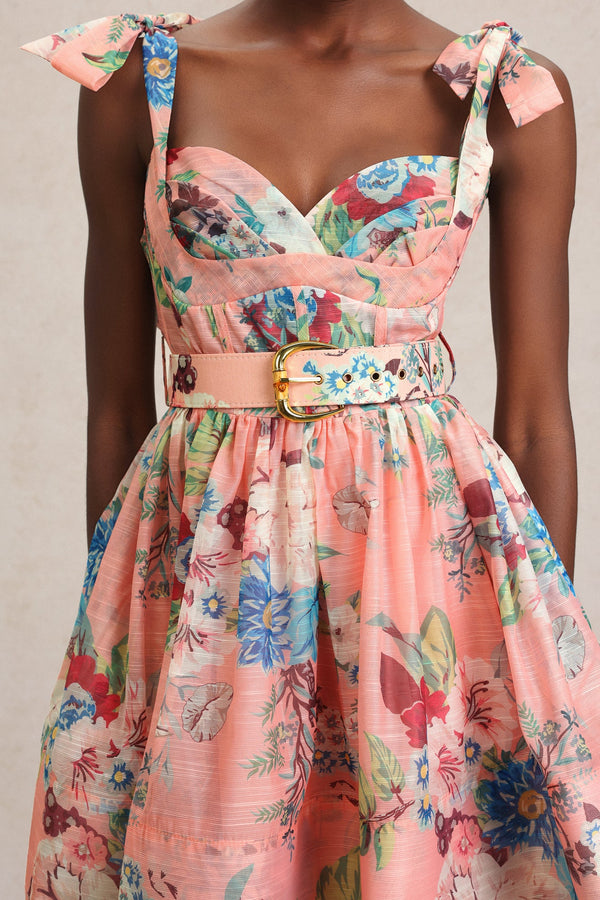 Hilda Çiçek Desenli Halter Mini Elbise