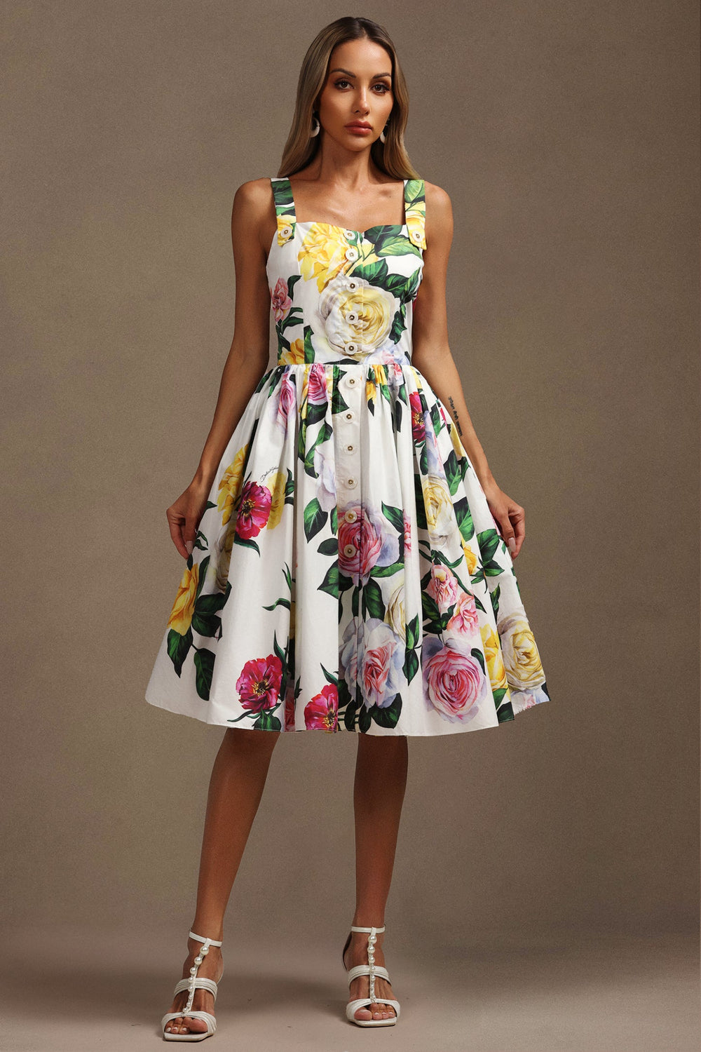 Floral patterned halter neck mini dress with made-to-order design
