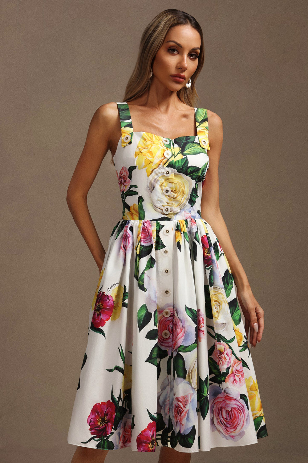 Floral patterned halter neck mini dress with made-to-order design