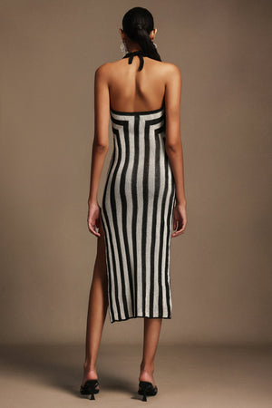 Felia V Yaka Kolsuz Yırtmaçlı Midi Elbise