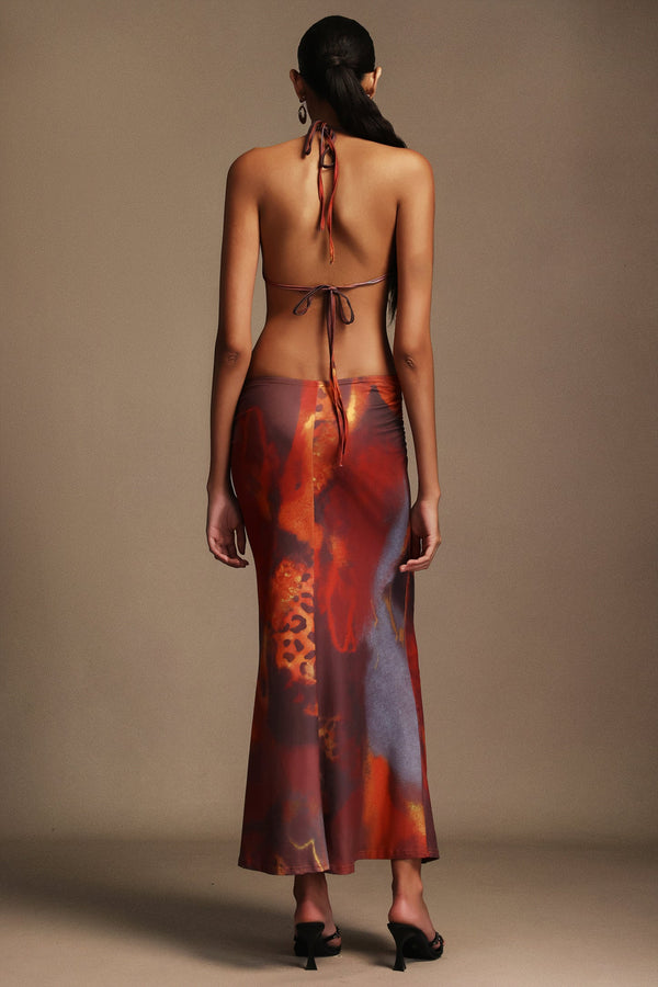 Edeline Kolsuz Açık Yaka Baskılı Maxi Elbise