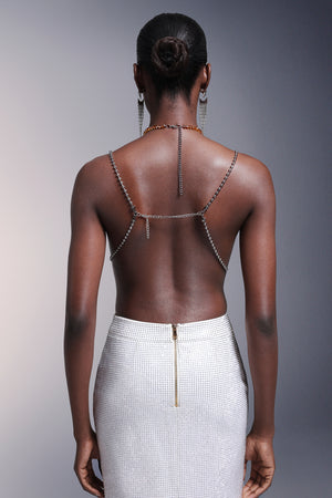 Rosi Kolsuz Halter Yaka Püsküllü Göğüs Zinciri