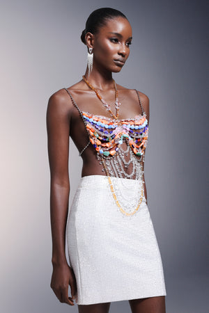 Rosi Kolsuz Halter Yaka Püsküllü Göğüs Zinciri