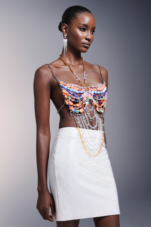 Rosi Kolsuz Halter Yaka Püsküllü Göğüs Zinciri