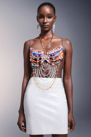 Rosi Kolsuz Halter Yaka Püsküllü Göğüs Zinciri