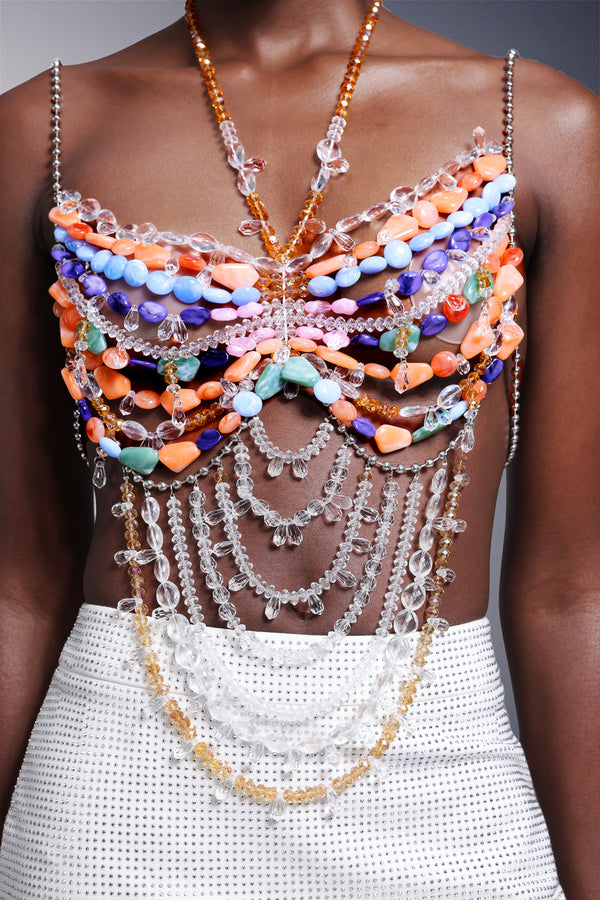 Rosi Kolsuz Halter Yaka Püsküllü Göğüs Zinciri