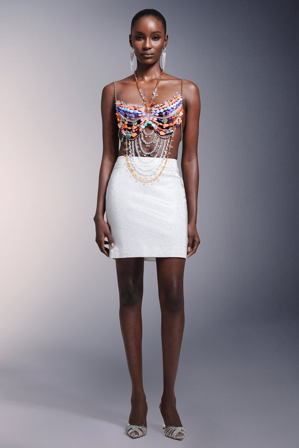 Rosi Kolsuz Halter Yaka Püsküllü Göğüs Zinciri