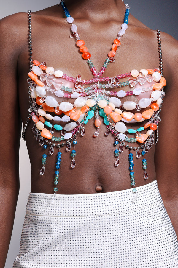 Millie Kolsuz Halter Yaka Püsküllü Göğüs Zinciri