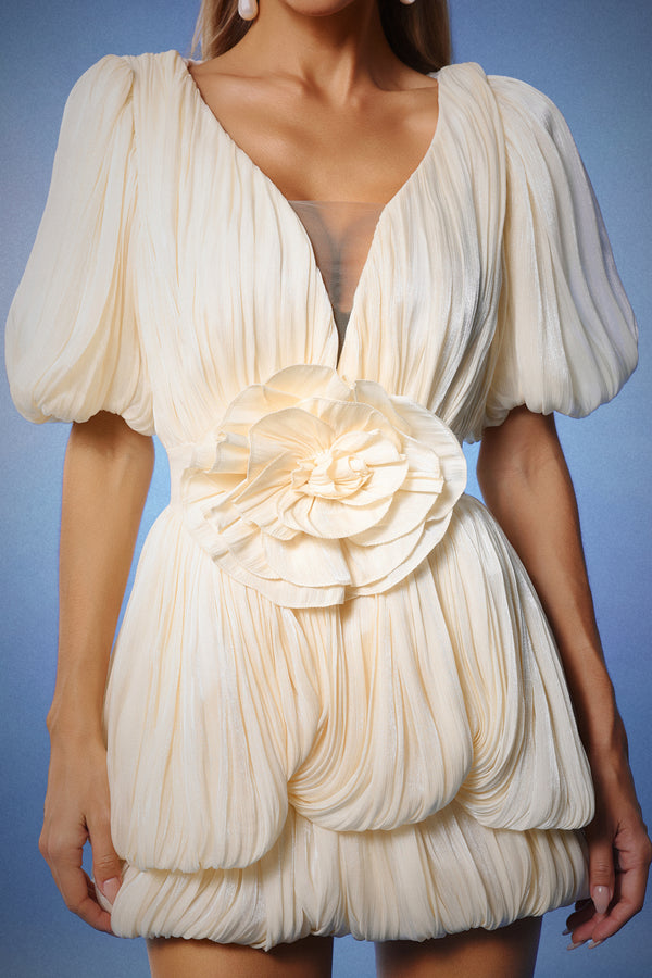 Matalin Derin V Yaka Kısa Kollu Çiçekli Mini Elbise