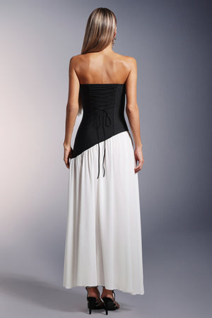 Bacak Yarıklı Straplez Bandaj Maksi Elbise