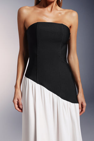 Bacak Yarıklı Straplez Bandaj Maksi Elbise