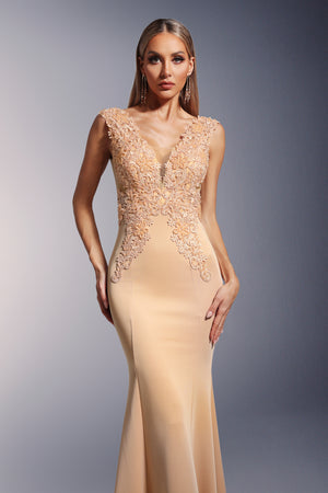 Tia Dantelli Derin V Yaka Kuyruklu Maksi Elbise