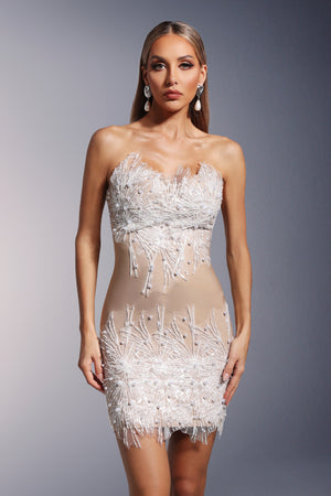 Zimino İnci Detaylı Straplez Mini Elbise