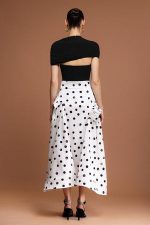 Zalea Nokta Baskılı Asimetrik Katlı Maxi Etek