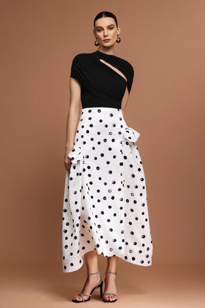 Zalea Nokta Baskılı Asimetrik Katlı Maxi Etek