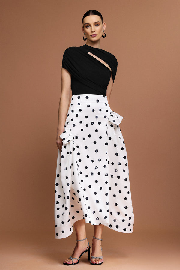 Zalea Nokta Baskılı Asimetrik Katlı Maxi Etek