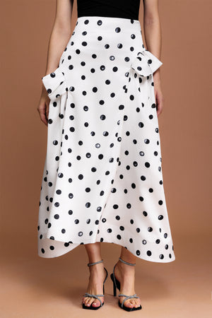 Zalea Nokta Baskılı Asimetrik Katlı Maxi Etek