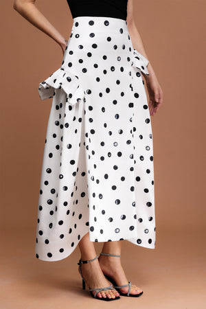 Zalea Nokta Baskılı Asimetrik Katlı Maxi Etek