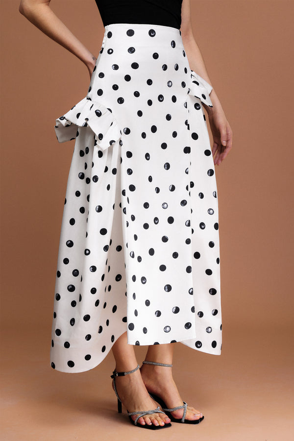 Zalea Nokta Baskılı Asimetrik Katlı Maxi Etek