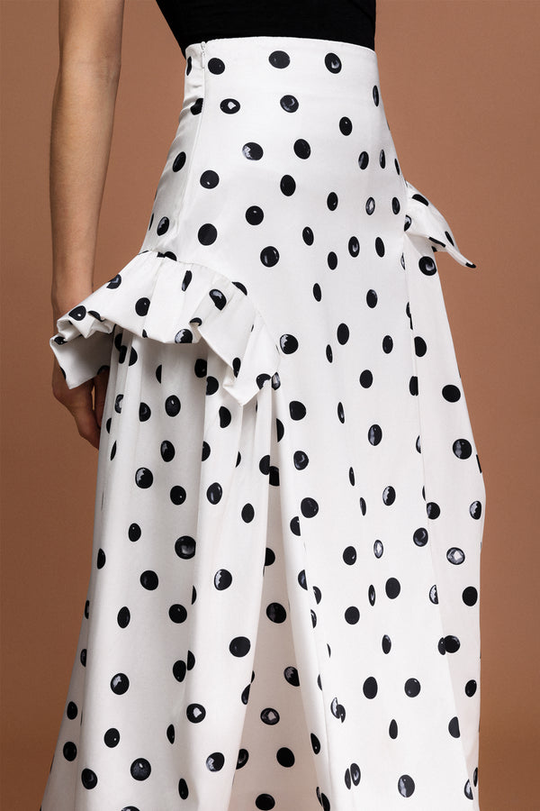 Zalea Nokta Baskılı Asimetrik Katlı Maxi Etek