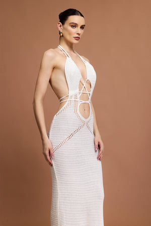 Rayen Halter Yaka Kolsuz Uzun Elbise