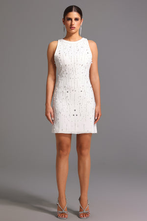 Forina Yuvarlak Yaka Payetli Kolsuz Mini Elbise