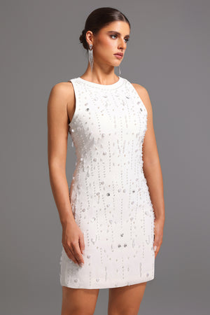 Forina Yuvarlak Yaka Payetli Kolsuz Mini Elbise