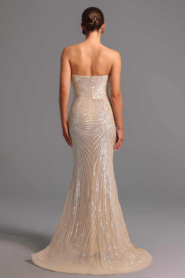 Kori Taş İşlemeli Kolsuz Uzun Elbise