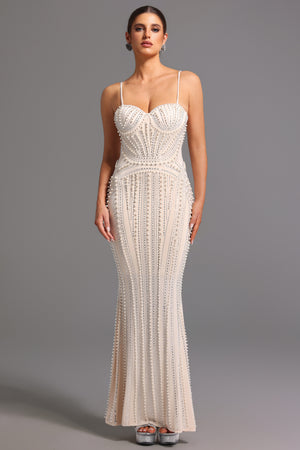 Inya Kolsuz İnci ve Taş Detaylı Uzun Elbise