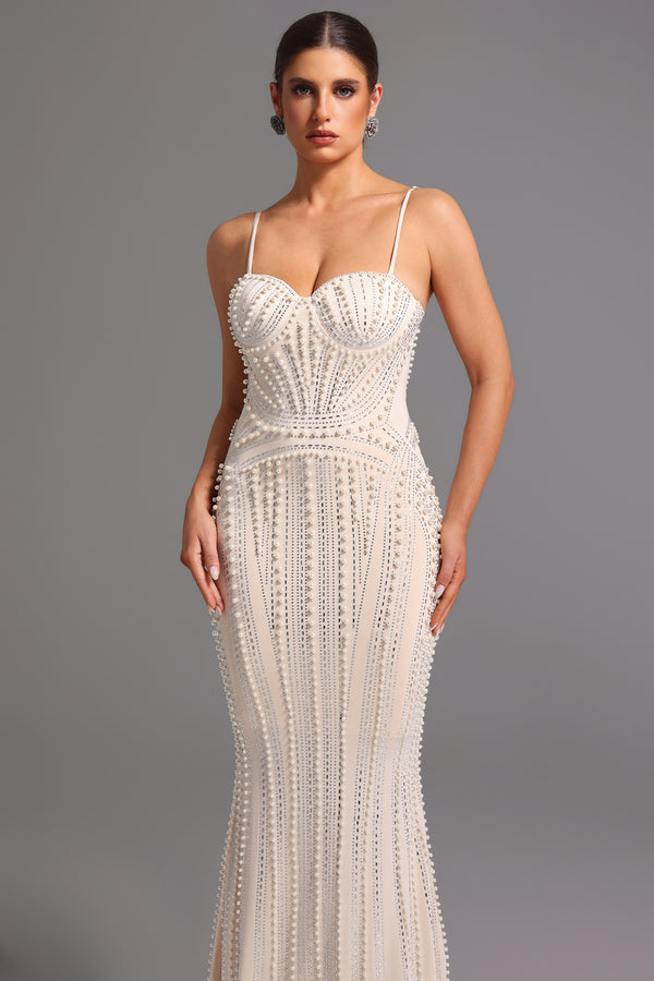 Inya Kolsuz İnci ve Taş Detaylı Uzun Elbise