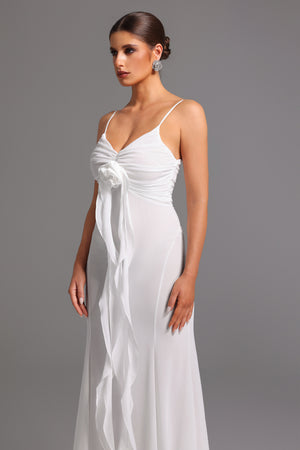 Dora Derin V Yaka Çiçekli Uzun Elbise