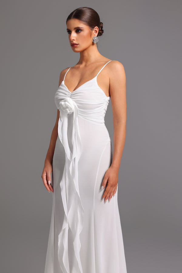 Dora Derin V Yaka Çiçekli Uzun Elbise